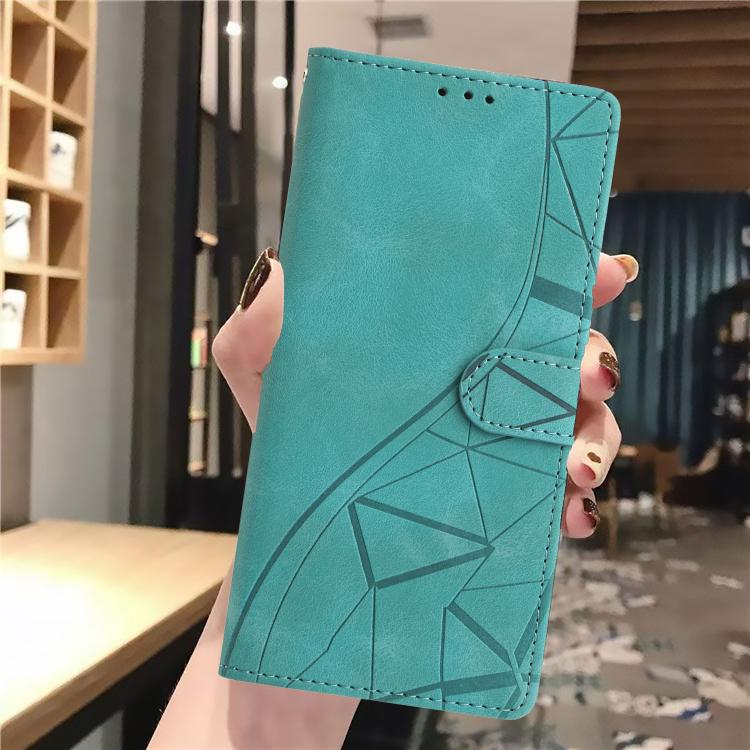 For Samsung Galaxy S21 5G Triangles Embossed Leather Phone Case(Green)