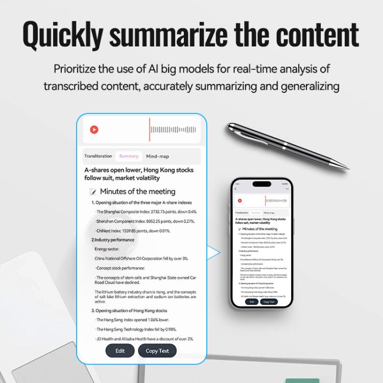 JNN Q90A Smart AI Voice Recording Pen Support APP Control, Memory:8GB(Black) - 7