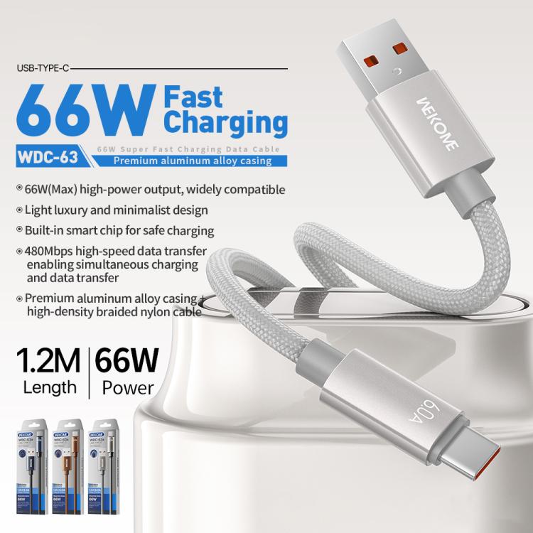 WK WDC-63a 66W USB to Type-C Fast Charging Data Cable, 