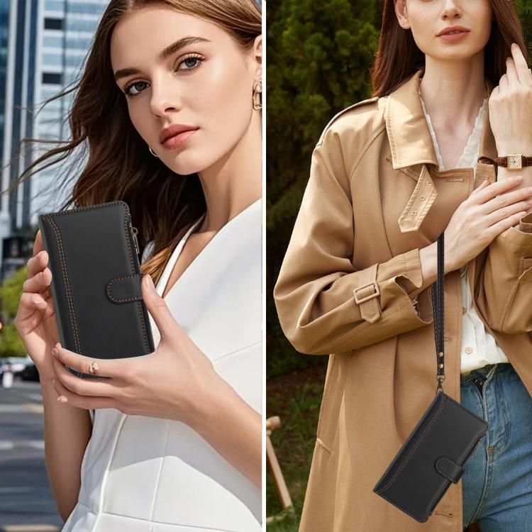 For OPPO Find X8 Ultra 5G Magnetic Closure 9 Card Slots Zipper Leather Case with Hand Strap(Black)