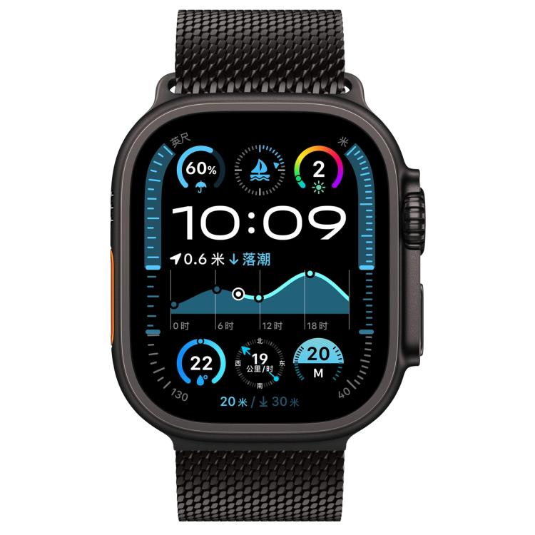 For Apple Watch 46mm / 49mm / 45mm / 44mm xDfind Umbrella Buckle Think Mesh Milanese Stainless Steel Watch Band(Black)