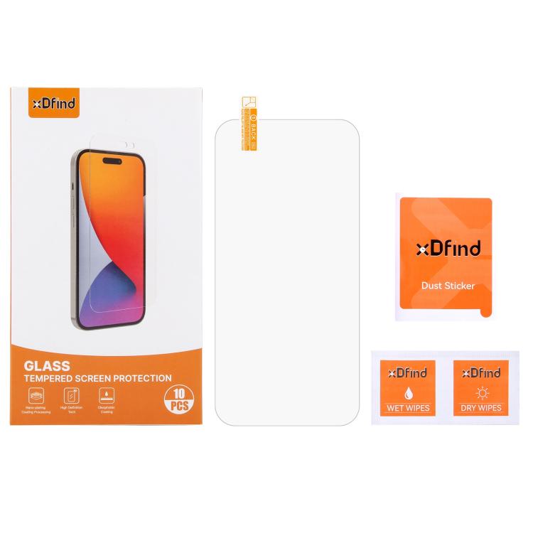 For iPhone 14 Pro Max 10pcs xDfind 0.26mm 9H 2.5D Middle Aluminum Tempered Glass Film