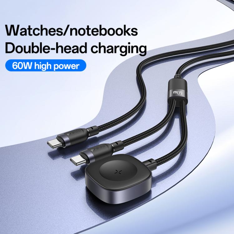 Yesido CA136C 60W USB-C / Type-C to Type-C & iWatch 2 in 1 Charging Cable, Length:1.2m(Black) - 1