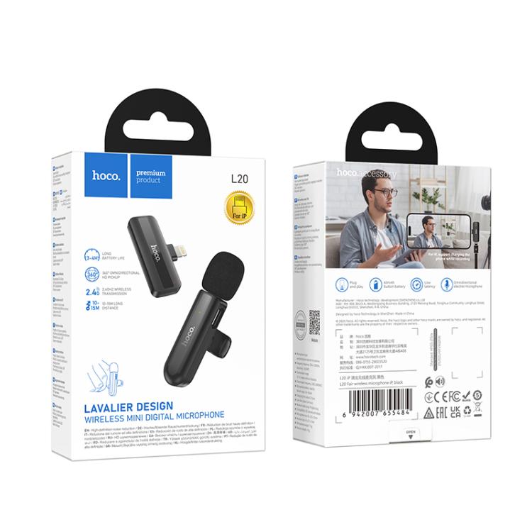 hoco L20 Fair 8 Pin Lavalier Wireless Microphone(Black) - 8