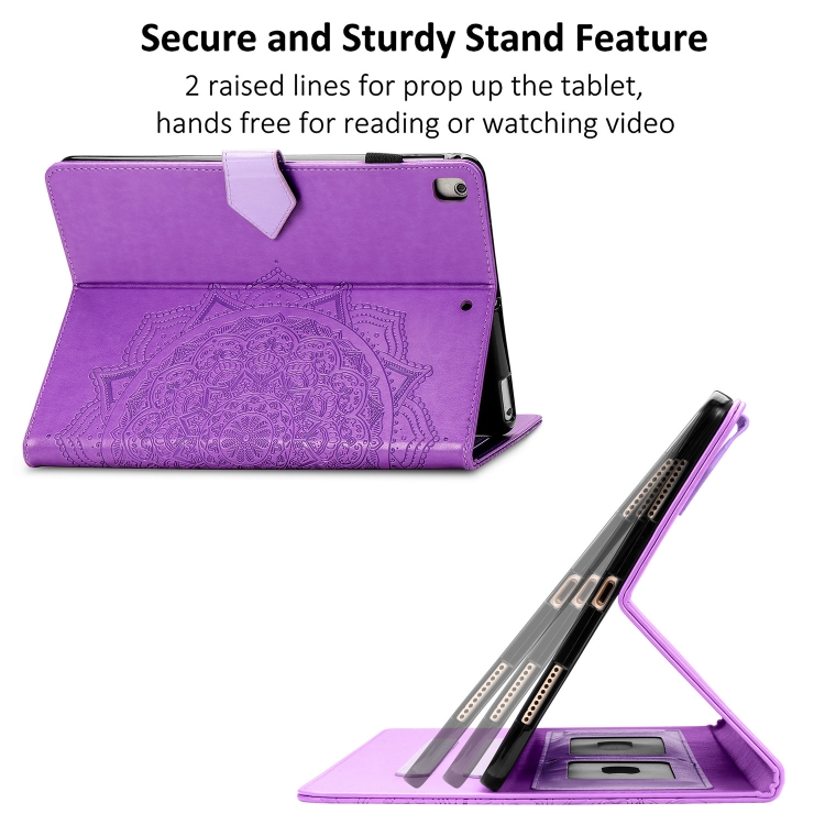 For iPad 10.2 2021 / 2020 / 2019 Halfway Mandala Embossing Pattern Horizontal Flip PU Leather Case with Card Slots & Holder(Purple) For iPad 10.2 2021 / 2020 / 2019 Halfway Mandala Embossing Pattern Horizontal Flip PU Leather Case with Card Slots & Holder(Purple)