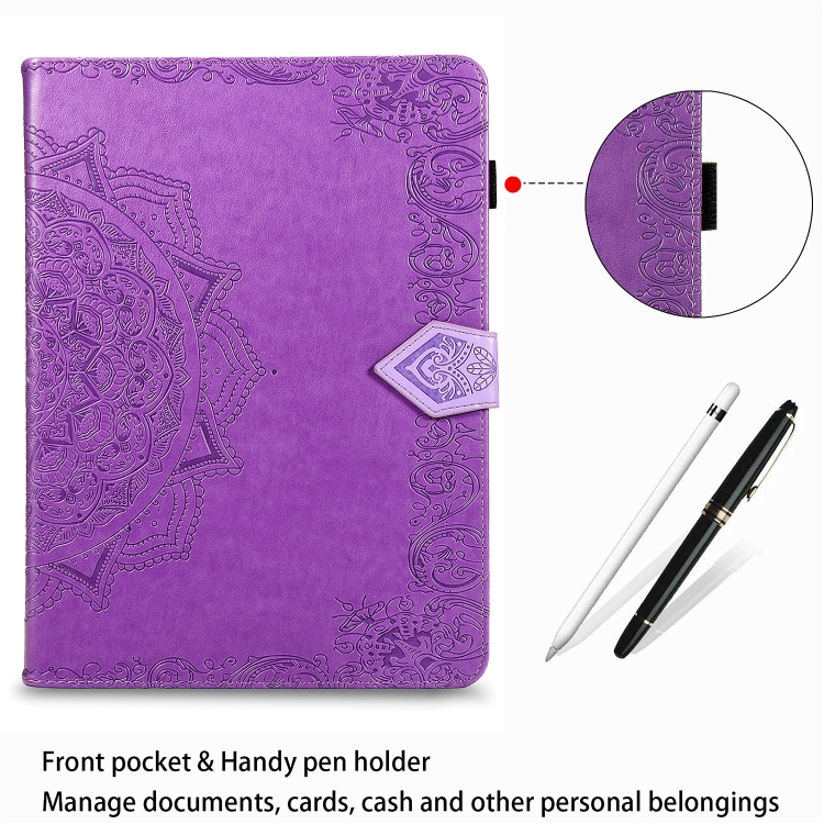 For iPad 10.2 2021 / 2020 / 2019 Halfway Mandala Embossing Pattern Horizontal Flip PU Leather Case with Card Slots & Holder(Purple) For iPad 10.2 2021 / 2020 / 2019 Halfway Mandala Embossing Pattern Horizontal Flip PU Leather Case with Card Slots & Holder(Purple)