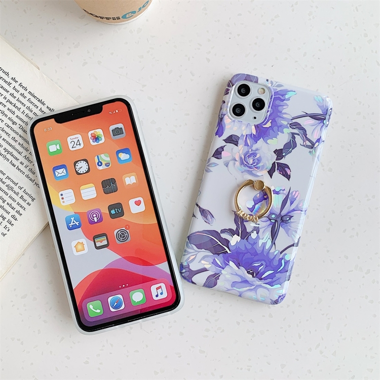 For iPhone 11 Pro Max Colorful Laser Flower Series TPU Mobile Phone Case with Diamond Ring Holder(Red Flower) For iPhone 11 Pro Max Colorful Laser Flower Series TPU Mobile Phone Case with Diamond Ring Holder(Red Flower)