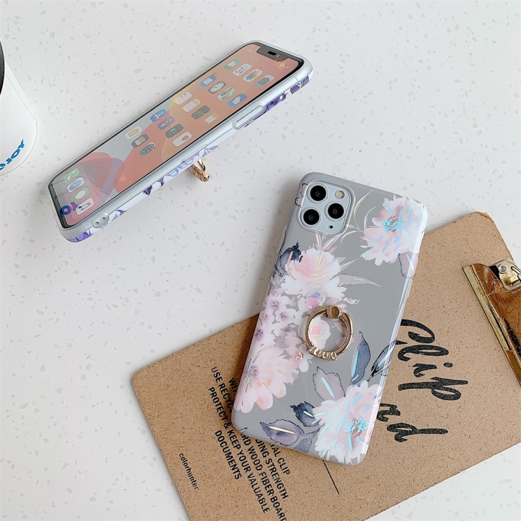 For iPhone 11 Pro Max Colorful Laser Flower Series TPU Mobile Phone Case with Diamond Ring Holder(Red Flower) For iPhone 11 Pro Max Colorful Laser Flower Series TPU Mobile Phone Case with Diamond Ring Holder(Red Flower)