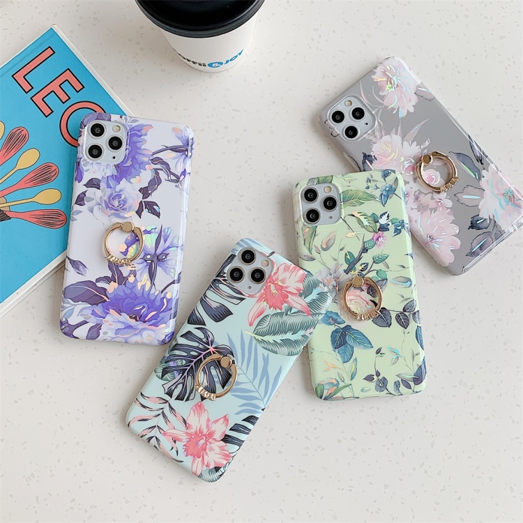 For iPhone 11 Pro Max Colorful Laser Flower Series TPU Mobile Phone Case with Diamond Ring Holder(Red Flower) For iPhone 11 Pro Max Colorful Laser Flower Series TPU Mobile Phone Case with Diamond Ring Holder(Red Flower)