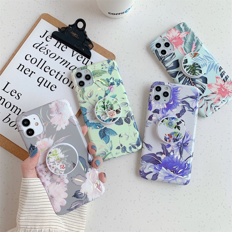 For iPhone 11 Pro Max Colorful Laser Flower Series TPU Mobile Phone Case with Folding Holder(Pink Flower) For iPhone 11 Pro Max Colorful Laser Flower Series TPU Mobile Phone Case with Folding Holder(Pink Flower)