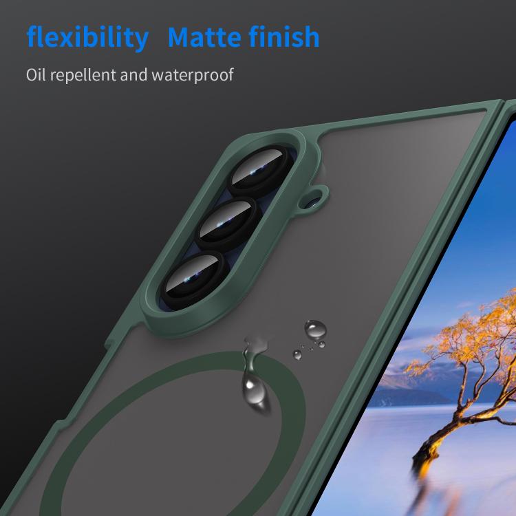 For Samsung Galaxy Z Fold7 5G Fan Dun Series TPU Hybrid PC Frosted Magsafe Phone Case(Green)
