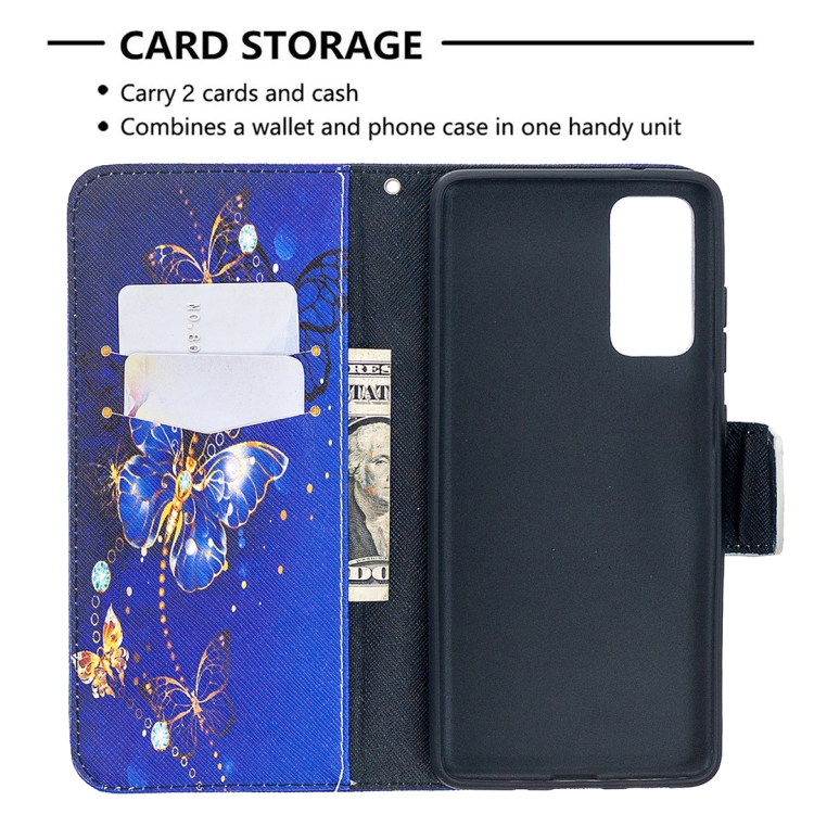 For Samsung Galaxy S20 FE 5G / S20 Lite Colored Drawing Pattern Horizontal Flip Leather Case with Holder & Card Slots & Wallet(Purple Butterfly) For Samsung Galaxy S20 FE 5G / S20 Lite Colored Drawing Pattern Horizontal Flip Leather Case with Holder & Card Slots & Wallet(Purple Butterfly)