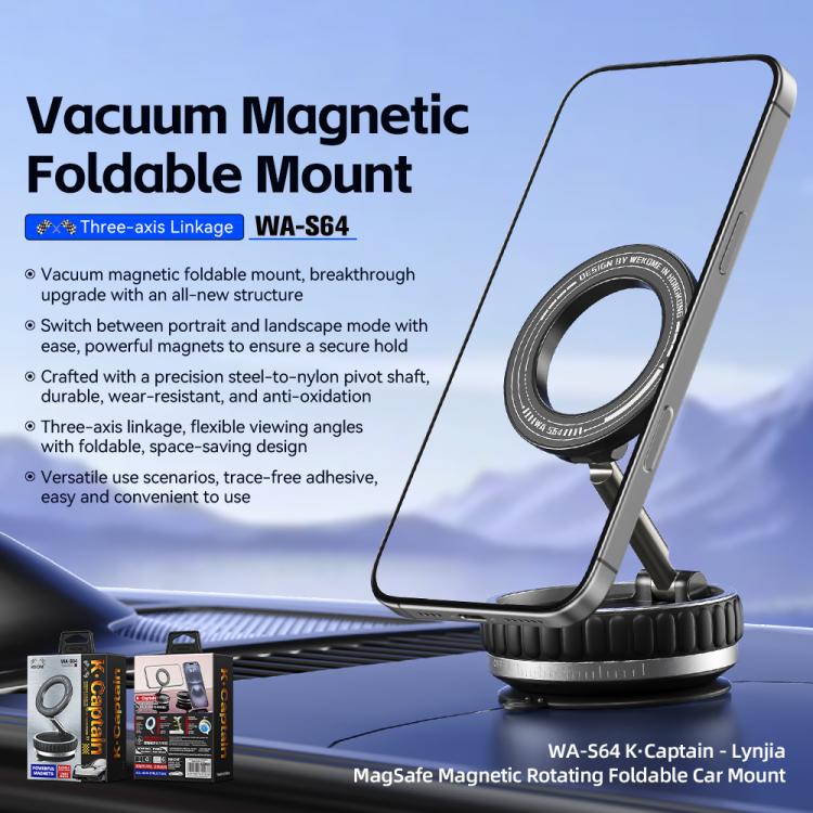WK WA-S64 K-Captain Lynjia MagSafe Magnetic Rotating Foldable Car Phone Holder(Black) - B5