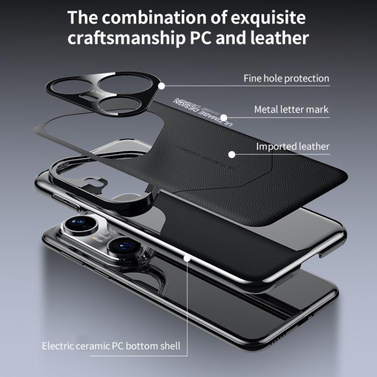 Huawei Pura 80 Ultra Ultimate Design Vegan Leather Case with Full Lens Shield Protection 15 For Huawei Pura 80 Ultra 5G Premium Electroplated Imitation Ultimate Design Phone Case(Black) - B3