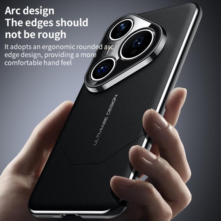 Huawei Pura 80 Ultra Ultimate Design Vegan Leather Case with Full Lens Shield Protection 19 For Huawei Pura 80 Ultra 5G Premium Electroplated Imitation Ultimate Design Phone Case(Black) - B7