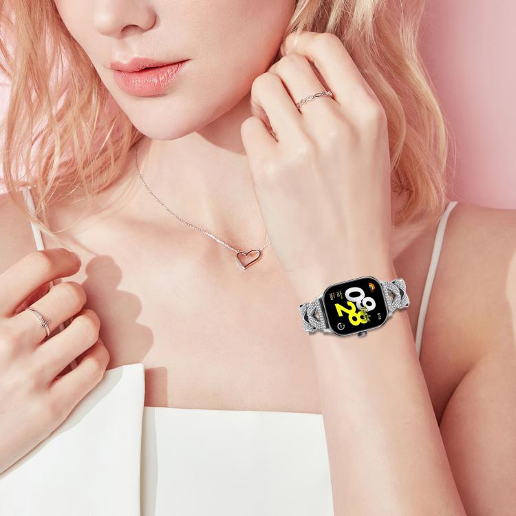 For Xiaomi Mi Band 9 Pro/8 Pro / Redmi Watch 5/4 20mm xDfind Small Twist Diamond Metal Watch Band(Silver)