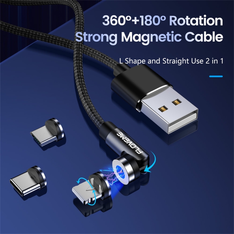 FLOVEME YXF212901 2.1A Type-C / USB-C Cavo di ricarica magnetico  intrecciato con rotazione di 360 gradi, lunghezza: 1 m (nero)