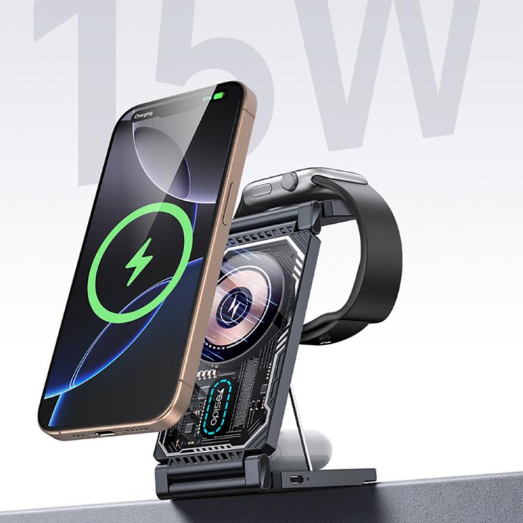 Yesido DS25 3-in-1 Foldable Magnetic Wireless Charging Station (Black) - 1