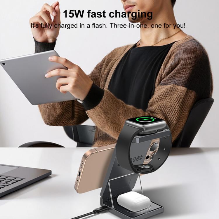 Yesido DS25 3-in-1 Foldable Magnetic Wireless Charging Station (Black) - 2