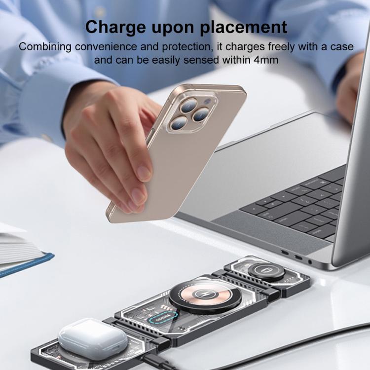 Yesido DS25 3-in-1 Foldable Magnetic Wireless Charging Station (Black) - 4