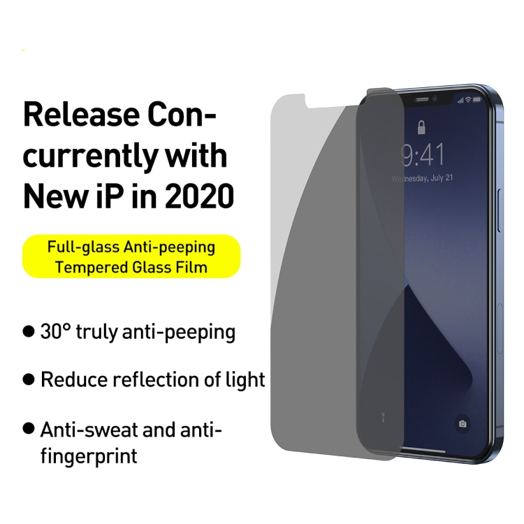 For iPhone 12 mini 2pcs Baseus 0.3mm Full-glass Anti-peeping Tempered Glass Film For iPhone 12 mini 2pcs Baseus 0.3mm Full-glass Anti-peeping Tempered Glass Film