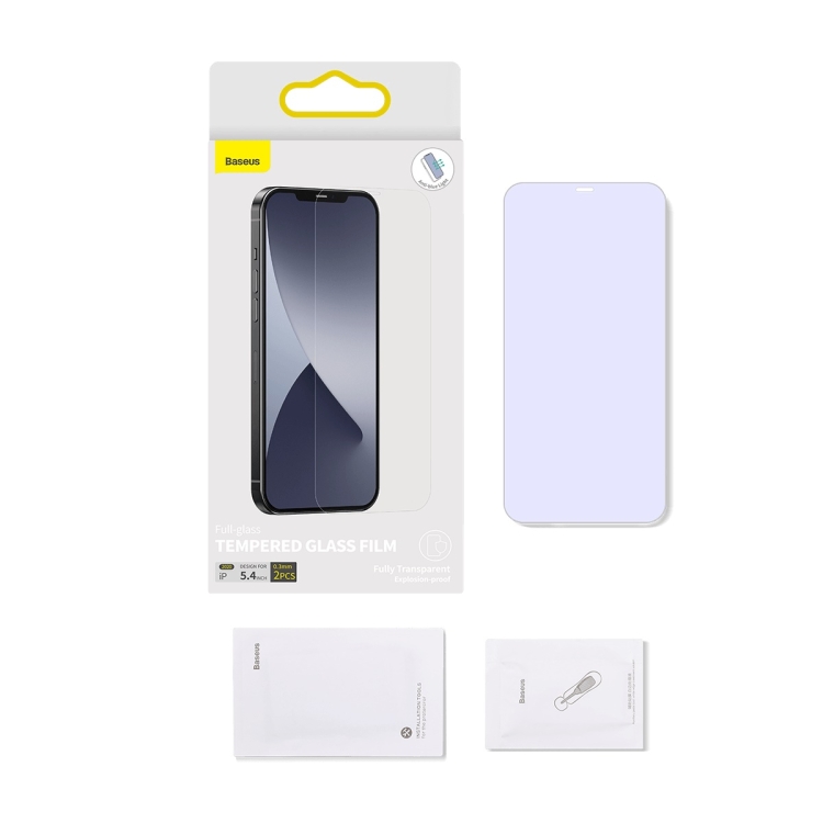 For iPhone 12 mini 2pcs Baseus 0.3mm Full-glass Anti-blue Light Tempered Film For iPhone 12 mini 2pcs Baseus 0.3mm Full-glass Anti-blue Light Tempered Film