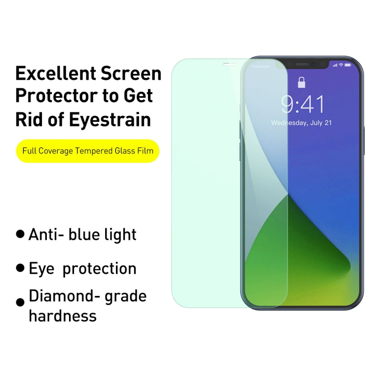For iPhone 12 Pro Max 2pcs Baseus 0.3mm Eye Protection Full Coverage Tempered Glass Film (Green Light) For iPhone 12 Pro Max 2pcs Baseus 0.3mm Eye Protection Full Coverage Tempered Glass Film (Green Light)