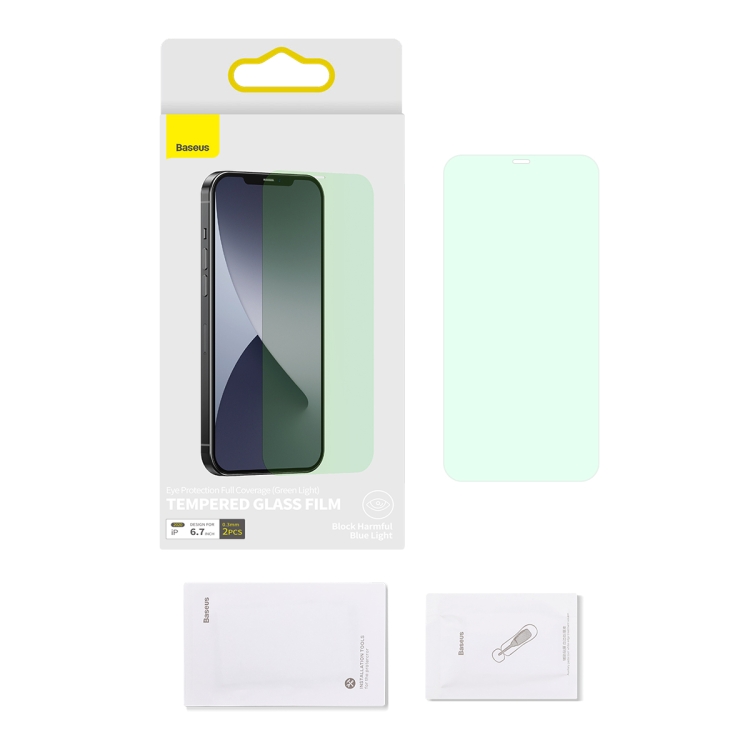 For iPhone 12 Pro Max 2pcs Baseus 0.3mm Eye Protection Full Coverage Tempered Glass Film (Green Light) For iPhone 12 Pro Max 2pcs Baseus 0.3mm Eye Protection Full Coverage Tempered Glass Film (Green Light)