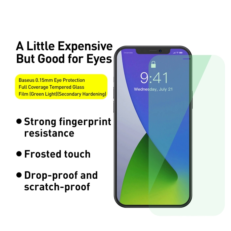 For iPhone 12 mini 2pcs Baseus 0.15mm Eye Protection Full Coverage Tempered Glass Film (Green Light) For iPhone 12 mini 2pcs Baseus 0.15mm Eye Protection Full Coverage Tempered Glass Film (Green Light)