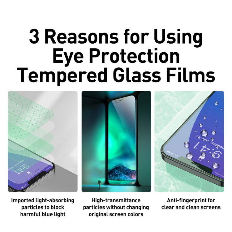 For iPhone 12 mini 2pcs Baseus 0.15mm Eye Protection Full Coverage Tempered Glass Film (Green Light) For iPhone 12 mini 2pcs Baseus 0.15mm Eye Protection Full Coverage Tempered Glass Film (Green Light)