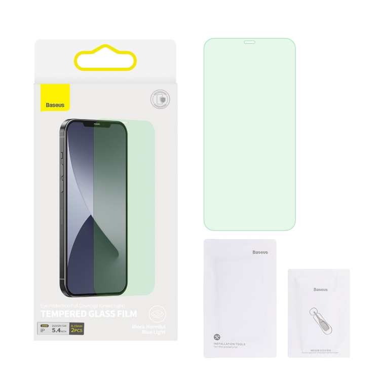 For iPhone 12 mini 2pcs Baseus 0.15mm Eye Protection Full Coverage Tempered Glass Film (Green Light) For iPhone 12 mini 2pcs Baseus 0.15mm Eye Protection Full Coverage Tempered Glass Film (Green Light)