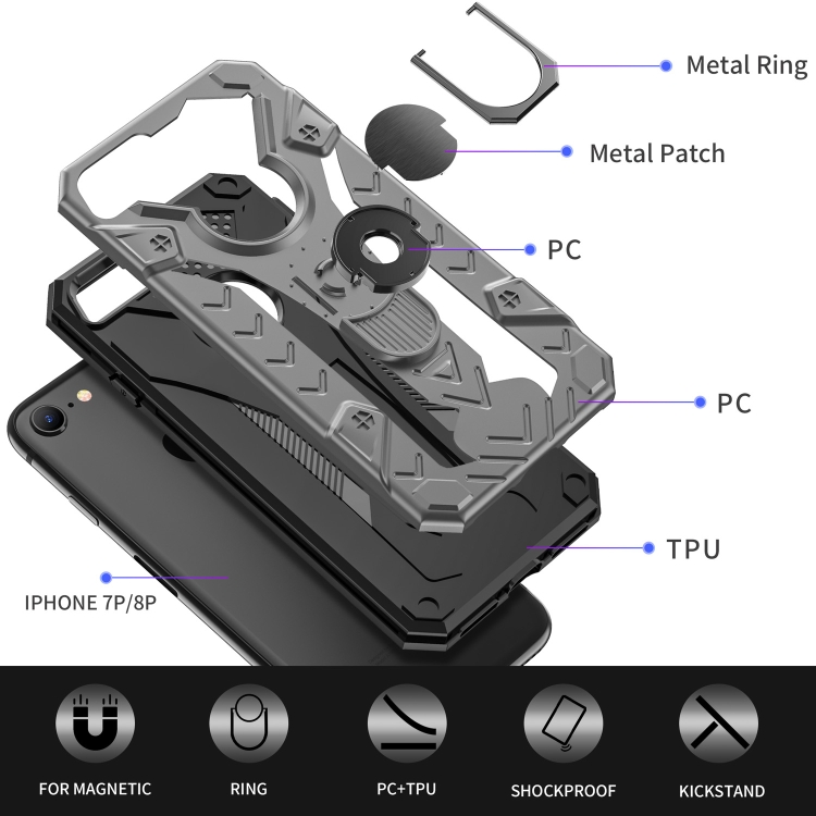 For iPhone SE 2022 / SE 2020 / 8 / 7 Armor Knight Series 2 in 1 PC + TPU Protective Case with Ring Holder(Grey) For iPhone SE 2022 / SE 2020 / 8 / 7 Armor Knight Series 2 in 1 PC + TPU Protective Case with Ring Holder(Grey)