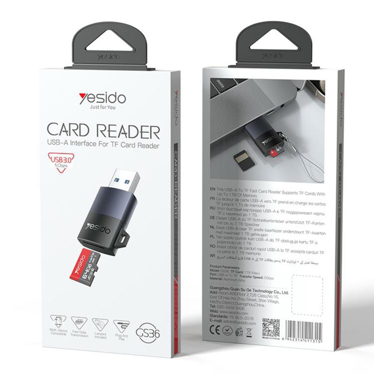 Yesido GS36 USB 3.0 TF Card Reader(Black) - 11