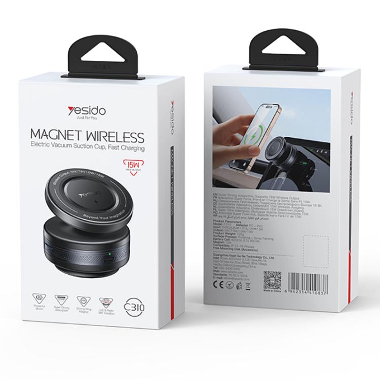 Yesido C310 15W Wireless Charging Vacuum Suction Cup MagSafe Car Holder with 360 Degree Rotating Base(Black) - 7