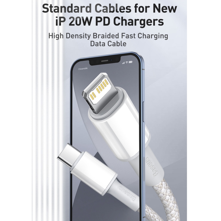 Baseus 20W Type-C / USB-C to 8 Pin PD High-density Braided Fast Charging Data Cable, Length: 1m(White) Baseus 20W Type-C / USB-C to 8 Pin PD High-density Braided Fast Charging Data Cable, Length: 1m(White)