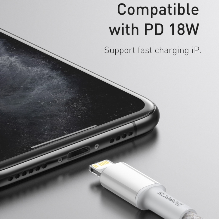 Baseus 20W Type-C / USB-C to 8 Pin PD High-density Braided Fast Charging Data Cable, Length: 1m(White) Baseus 20W Type-C / USB-C to 8 Pin PD High-density Braided Fast Charging Data Cable, Length: 1m(White)