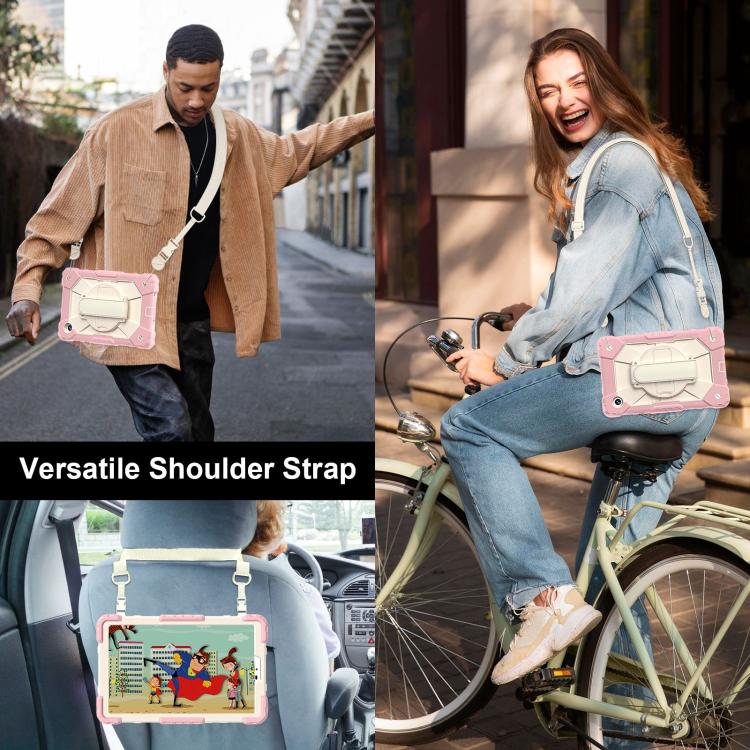 For Samsung Galaxy Tab A11 Contrast Color Robot Silicone Hybrid PC Tablet Case(Rose Gold Beige)