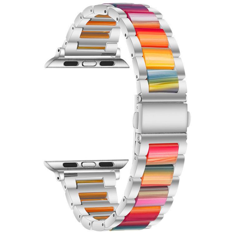 For Apple Watch 42 / 44 / 45 / 46 / 49mm xDfind Three Beads Metal Resin Watch Band(Silver Rainbow)