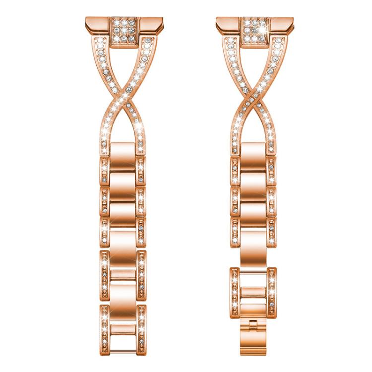22mm xDfind X-Shaped Single Row Diamond Metal Watch Band(Rose Gold)