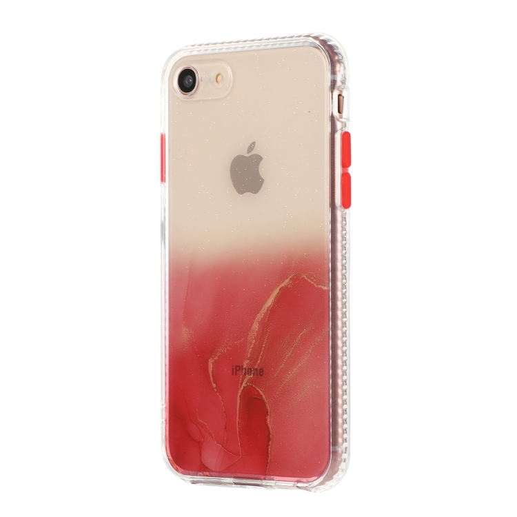 For iPhone SE 2022 / SE 2020 / 8 / 7 Marble Pattern Glittery Powder Shockproof TPU Case with Detachable Buttons(Red) For iPhone SE 2022 / SE 2020 / 8 / 7 Marble Pattern Glittery Powder Shockproof TPU Case with Detachable Buttons(Red)