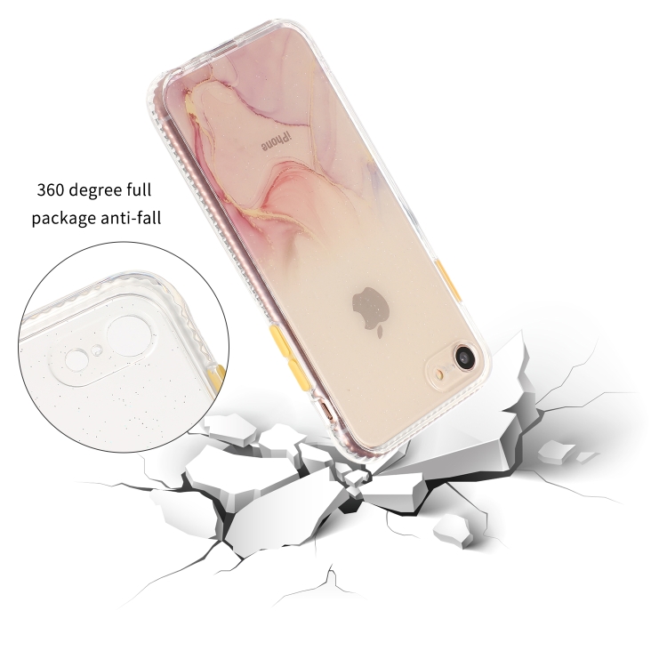 For iPhone SE 2022 / SE 2020 / 8 / 7 Marble Pattern Glittery Powder Shockproof TPU Case with Detachable Buttons(Red) For iPhone SE 2022 / SE 2020 / 8 / 7 Marble Pattern Glittery Powder Shockproof TPU Case with Detachable Buttons(Red)