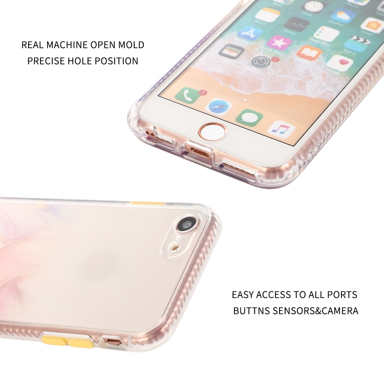 For iPhone SE 2022 / SE 2020 / 8 / 7 Marble Pattern Glittery Powder Shockproof TPU Case with Detachable Buttons(Red) For iPhone SE 2022 / SE 2020 / 8 / 7 Marble Pattern Glittery Powder Shockproof TPU Case with Detachable Buttons(Red)