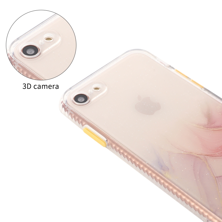 For iPhone SE 2022 / SE 2020 / 8 / 7 Marble Pattern Glittery Powder Shockproof TPU Case with Detachable Buttons(Red) For iPhone SE 2022 / SE 2020 / 8 / 7 Marble Pattern Glittery Powder Shockproof TPU Case with Detachable Buttons(Red)