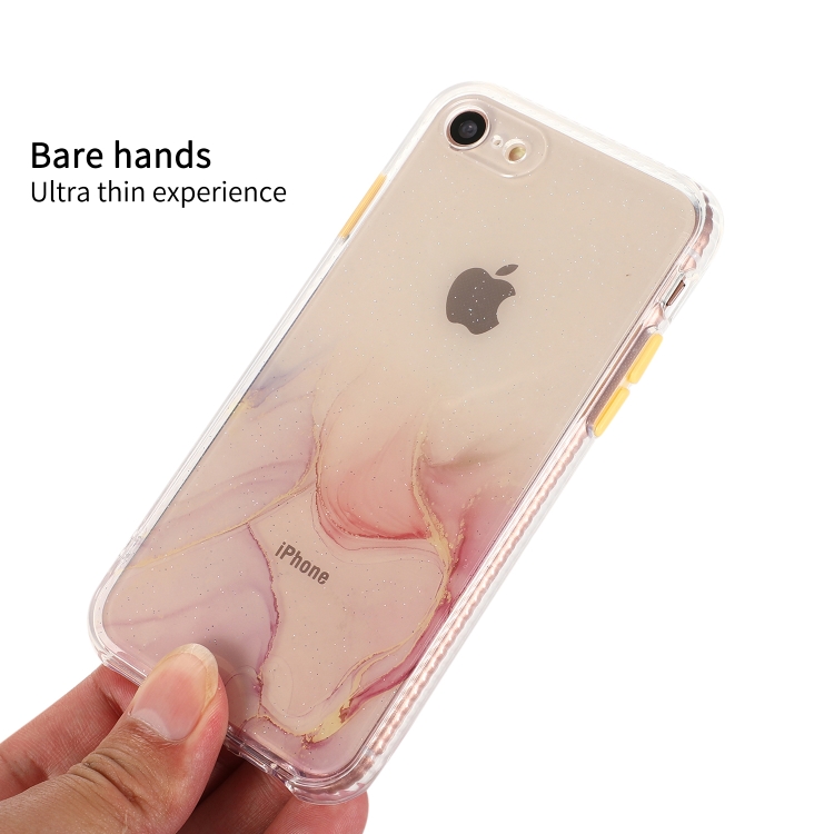 For iPhone SE 2022 / SE 2020 / 8 / 7 Marble Pattern Glittery Powder Shockproof TPU Case with Detachable Buttons(Red) For iPhone SE 2022 / SE 2020 / 8 / 7 Marble Pattern Glittery Powder Shockproof TPU Case with Detachable Buttons(Red)