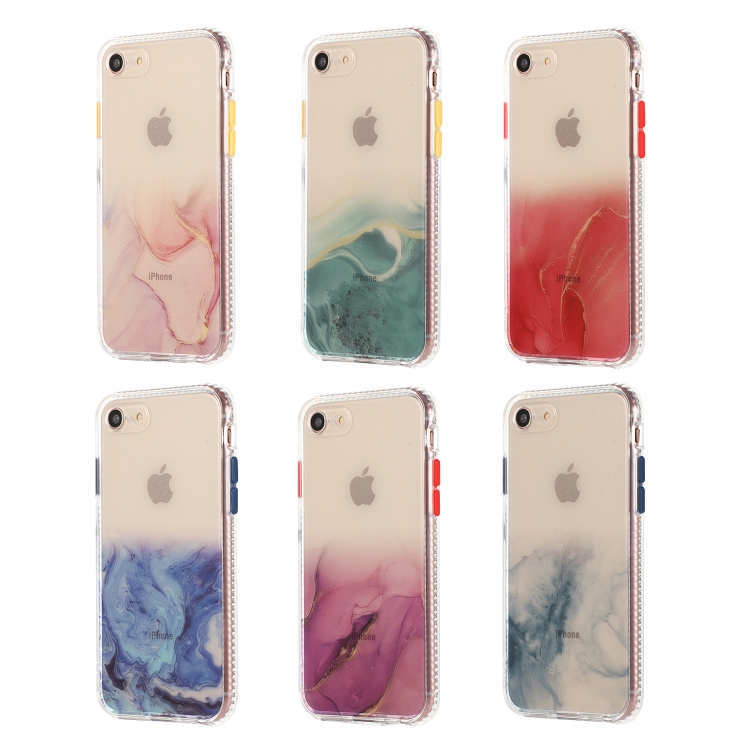 For iPhone SE 2022 / SE 2020 / 8 / 7 Marble Pattern Glittery Powder Shockproof TPU Case with Detachable Buttons(Red) For iPhone SE 2022 / SE 2020 / 8 / 7 Marble Pattern Glittery Powder Shockproof TPU Case with Detachable Buttons(Red)