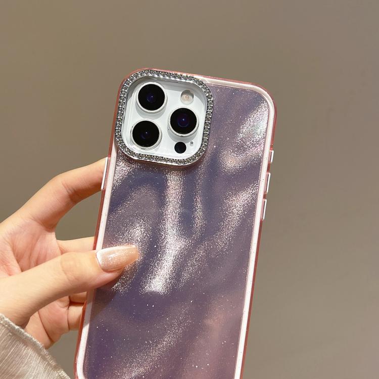 Funda 3 en 1 para iPhone 16 Pro Max con marco de diamante y diseño de arenas movedizas (morado) - B2