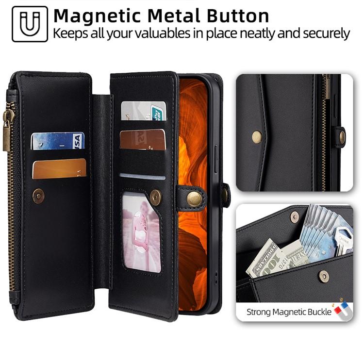 For Motorola Moto G77 5G Zipper Wallet Side Buckle Crossbody Lanyard Leather Phone Case(Black)
