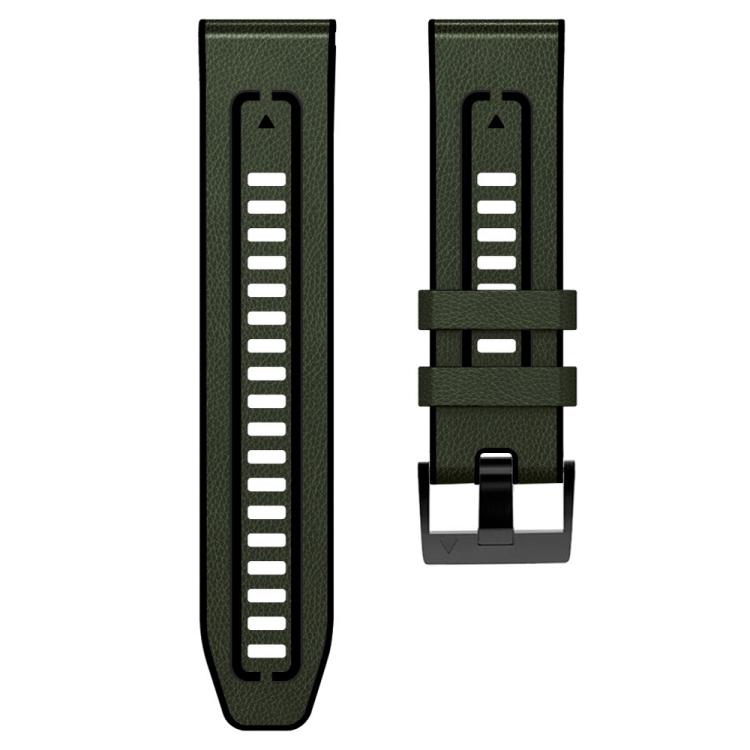 For Garmin 26mm xDfind Leather Skin Silicone Quick Release Watch Band(Army Green)