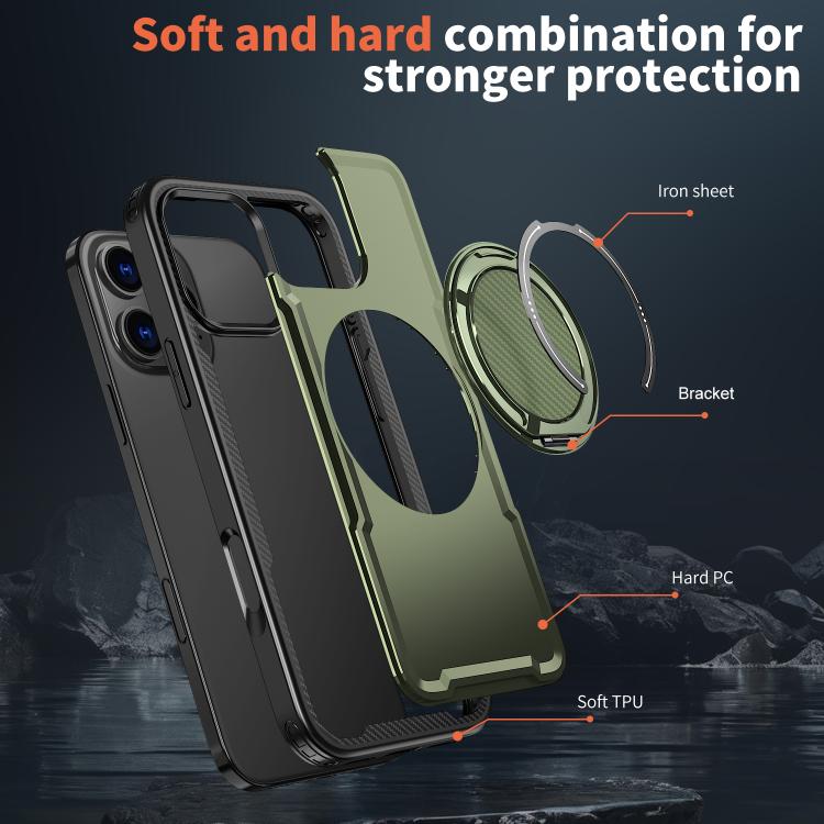 For iPhone 16 Pro Max kalebol Metal 360 Degree Rotation Holder MagSafe Phone Case(Green)