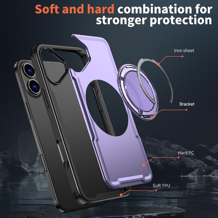 For iPhone 16 Plus kalebol Metal 360 Degree Rotation Holder MagSafe Phone Case(Purple)